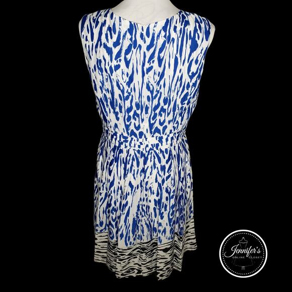 Ellen Tracy Blue, Black and White Animal Print Sleeveless Dress Size 10 - Picture 5 of 8